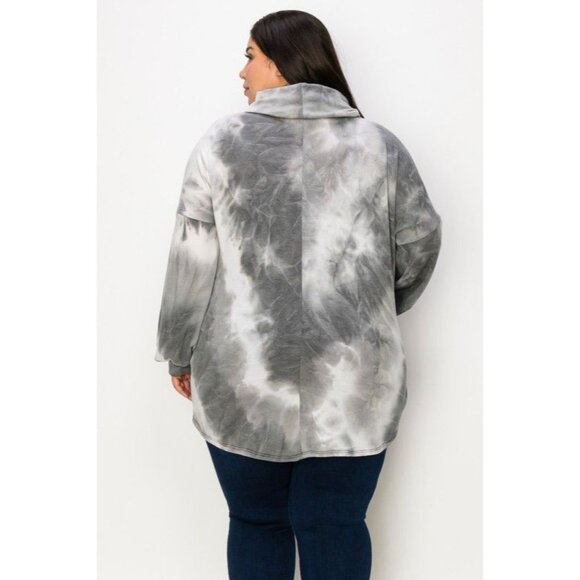 NWOT Grey White Turtleneck Tie Dye Print Bubble Sleeve Sweater Top Sizes 3X - Picture 2 of 2